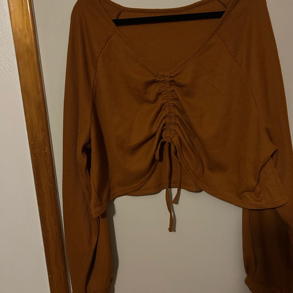 Pumpkin Coloured Crop Top with Cinched Detail - Picture 2 of 2